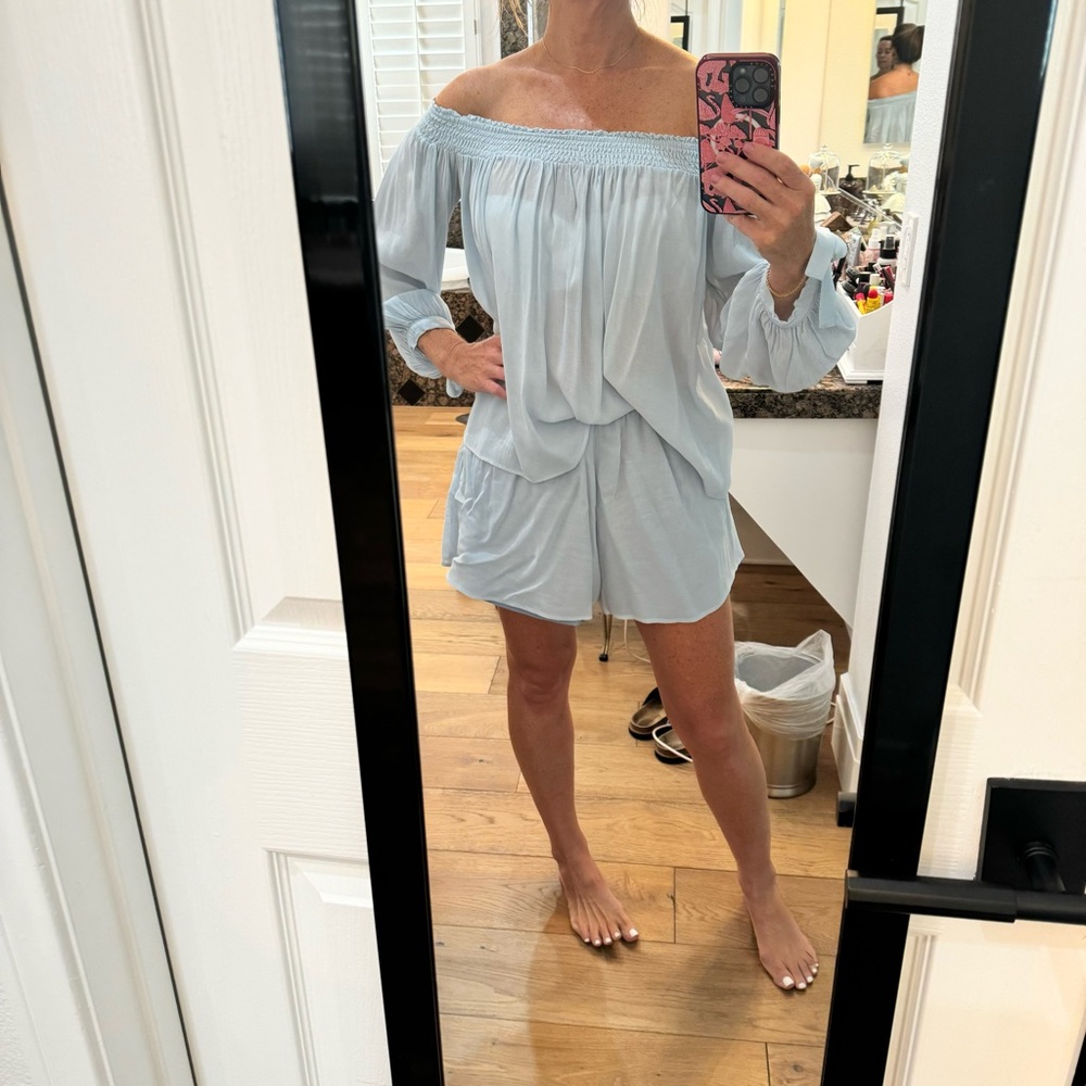 Free People Light Blue Top and Short matching Set